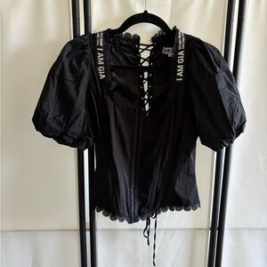 I.AM.GIA Black Lace-Up Blouse